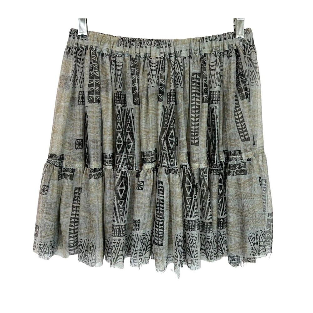 Lilith Gray Sheer Mesh Tribal Pattern Mini Skirt Size S Lagenlook Whimsygoth